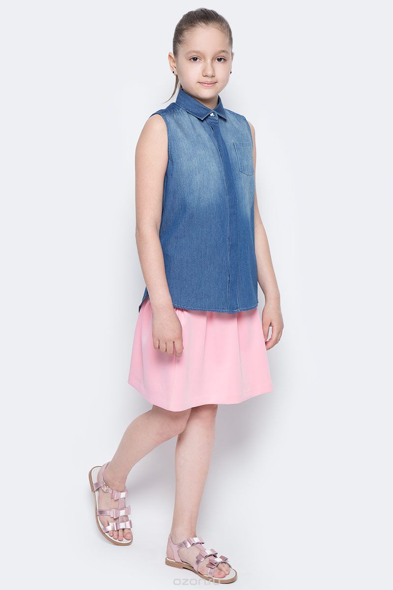 Блузка для девочки Button Blue Main, цвет: голубой. 117BBGC2201D200. Размер 134, 9 лет