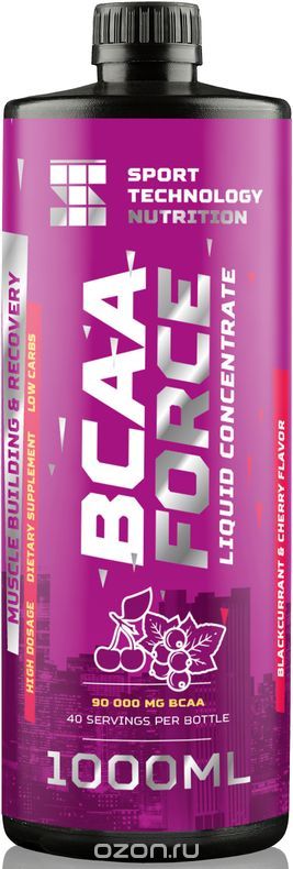 BCAA Sport Technology Nutrition "Force", черная смородина, вишня, 1 л